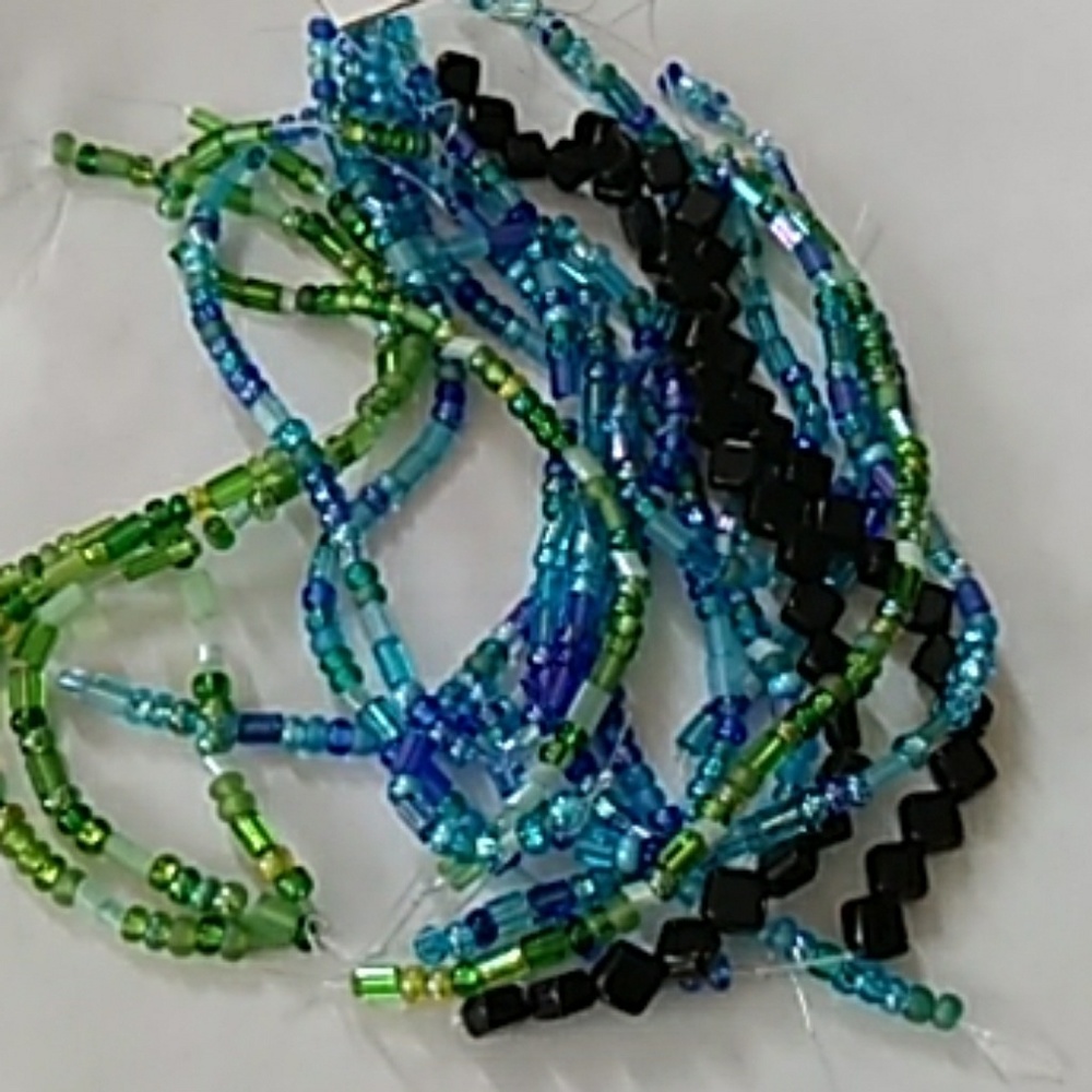BLUE Green Black Beads Glass 7"strands